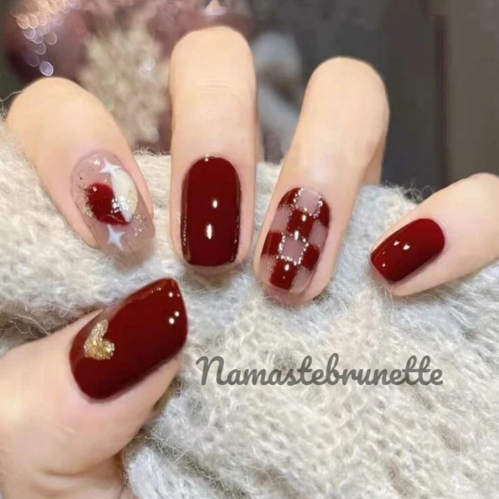 2/$16 Red Glittering Hearts Press On Nails